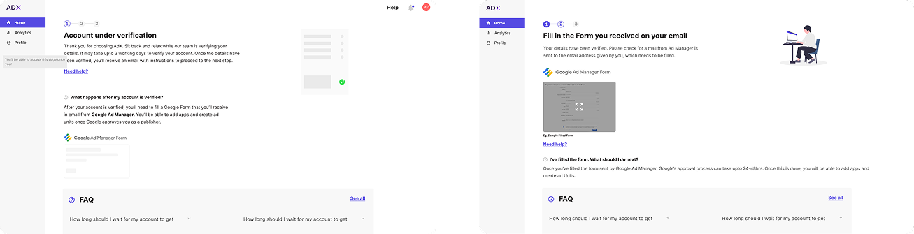 Account Verification screens