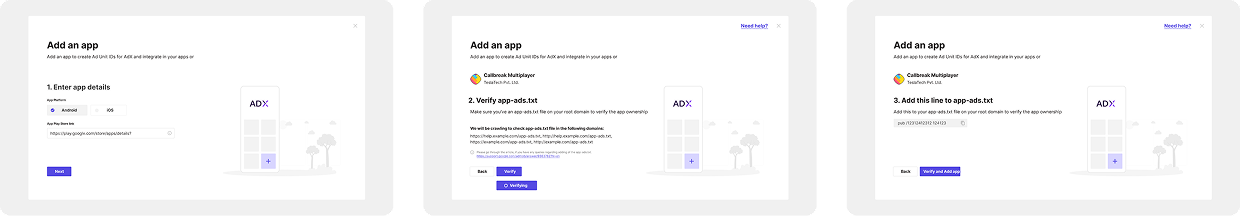 App Registration screens