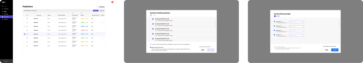 Publisher Management & Communication screens