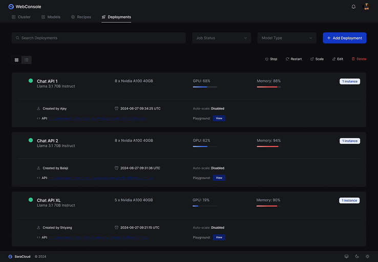 Deploy & Monitor product screen